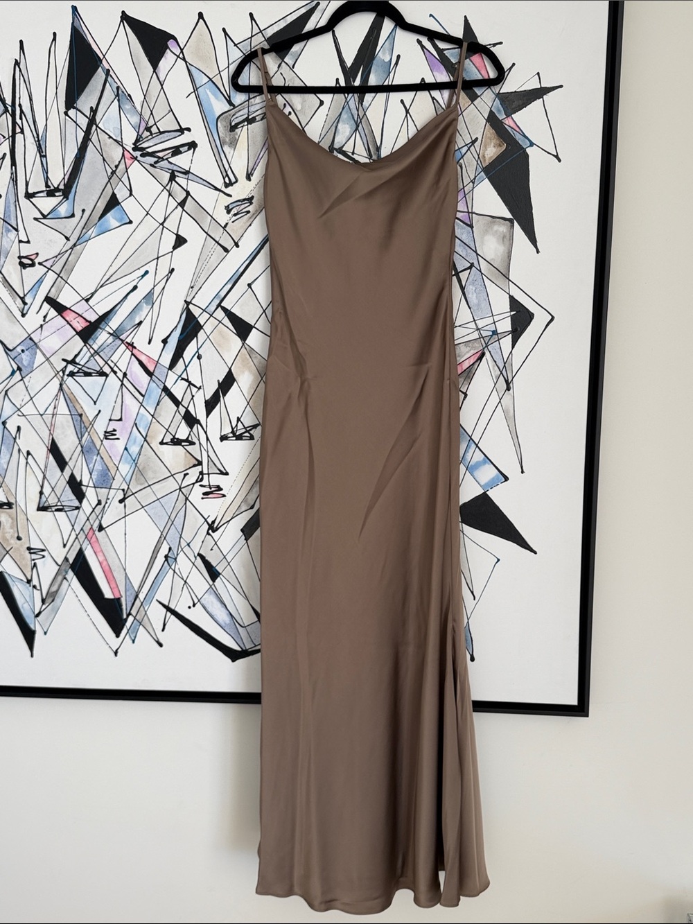 Slip Midi Dress in Taupe - Sleek Spaghetti Strap Style